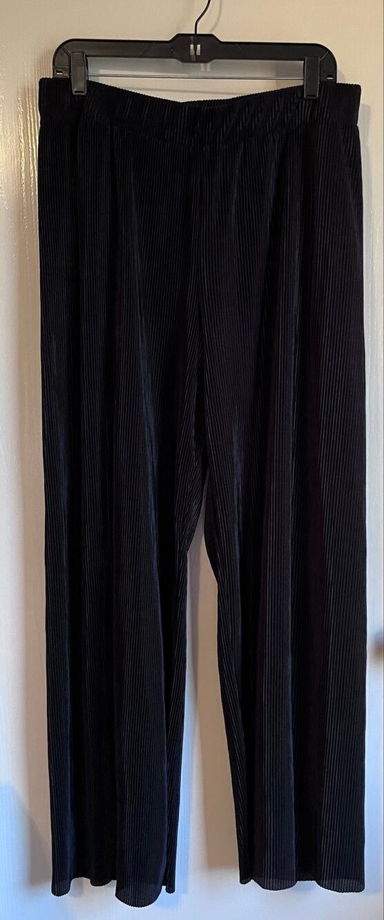 Intempo Black Pleated Wide Leg Pants Womens XL Elastic Waist Palazzo Trouser 069